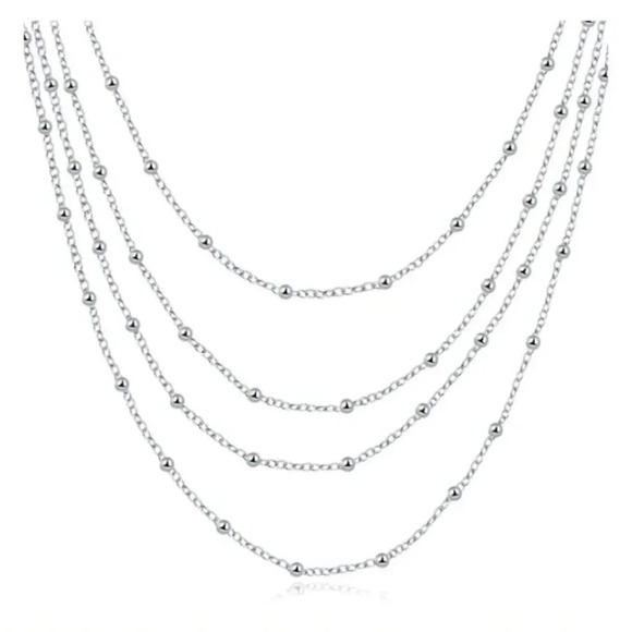 925 Sterling Silver Beaded Multi Layered Necklace Statement Necklace - Picture 5 of 5